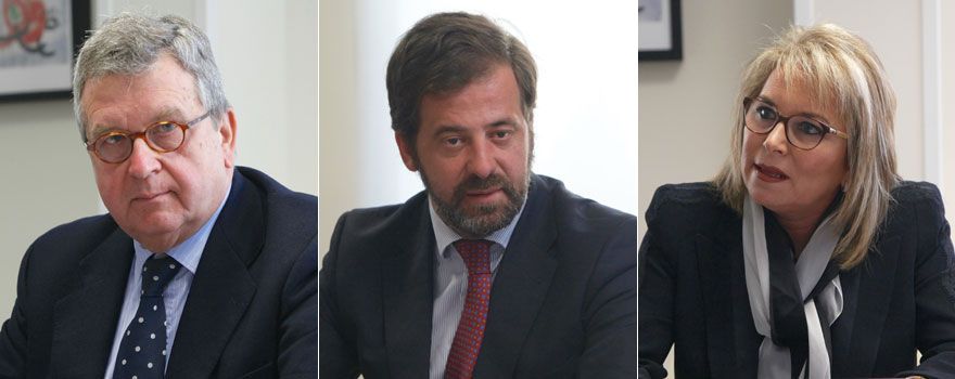 El presidente de la Confederación Nacional de Clínicas y Hospitales Privados (Cnchp), José Ramón Rubio; el secretario general de la Alianza de la Sanidad Privada Española (ASPE), Carlos Rus; y la presidenta de esta misma entidad, Cristina Contel. 