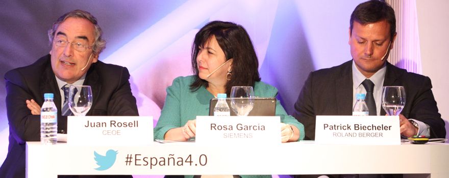 Juan Rosell, Patrick Biecheler y Rosa García durante la presentación del informe este martes en Madrid.