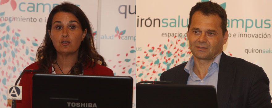 Luisa Martínez Abásolo y Víctor Madera, directora general de Recursos Humanos, Docencia, PRL y RSC y presidente del Grupo Quirónsalud, respectivamente, en un momento de sus intervenciones.