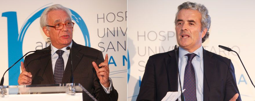 De izquierda a derecha: Jesús Sánchez Martos, consejero de Sanidad de la Comunidad de Madrid; e Iñaki Ereño, consejero delegado de Sanitas en España y América Latina, durante un momento de sus intervenciones.