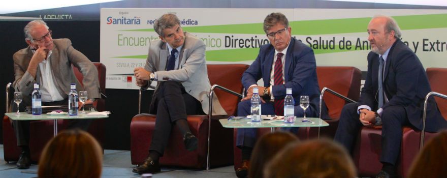 Antonio Torres, director de la Agencia de Calidad Sanitaria de Andalucía; Ceciliano Franco, gerente del SES; Rafael López Iglesias, gerente del Sacyl, y José Manuel Aranda, gerente del SAS.