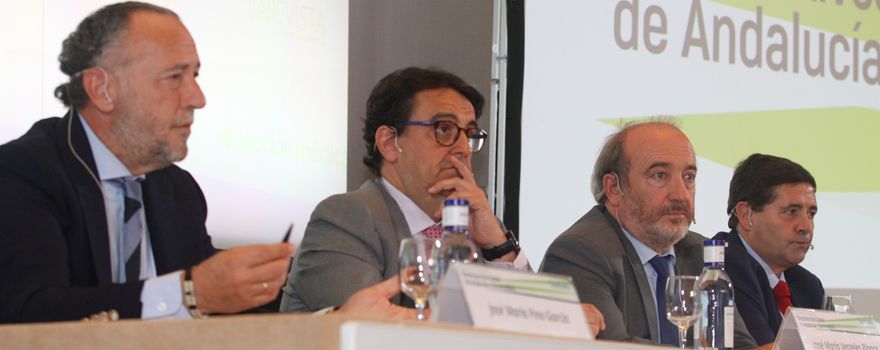 José María Pino, José María Vergeles, José Manuel Aranda y Joaquín Estévez, en la mesa inaugural del Encuentro de Directivos de la Salud de Andalucía y Extremadura.
