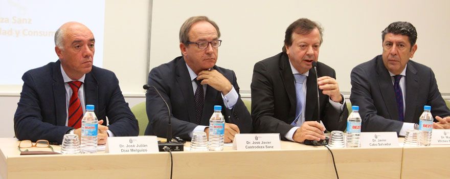 Julián Díaz Melguizo, Javier Castrodeza, Javier Cabo y Manuel Vilches en un momento de las Jornadas de Gestión Sanitaria de la Udima. 