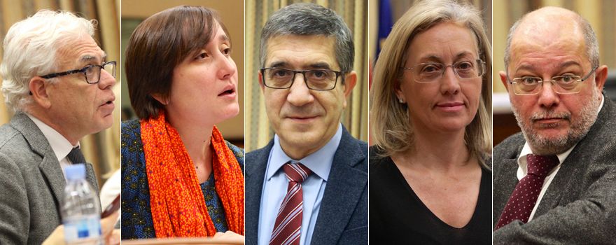 Jesús María Fernández, portavoz del PSOE; Marta Sibina, portavoz de Unidos Podemos-En Comú Podem-En Marea; Patxi López; Teresa Angulo y Francisco Igea, portavoz de Ciudadanos.  