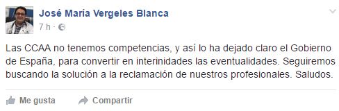 Publicación de Vergeles en Facebook.