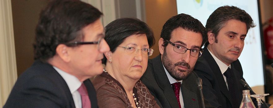 De izquierda a derecha: Alberto Dorrego, socio de Eversheds Nicea; Nieves Martín Rodrigo, directora técnica de Farmacia de la Junta de Castilla y León; Joaquín Rodrigo, y Arturo Lucas, de MabXience.