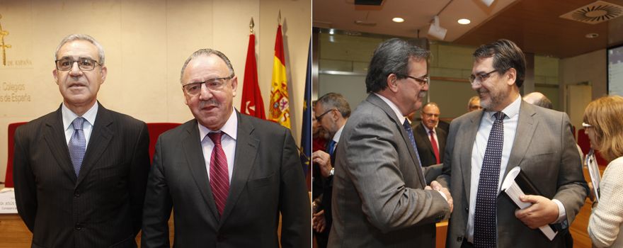 A la izquierda, José María Rodríguez Vicente y Jerónimo Fernández, tesorero y vicesecretario de la OMC. A la derecha Manuel Molina, viceconsejero de Sanidad de la Comunidad de Madrid y Fernando Jou, gerente del Hospital Virgen de la Poveda.