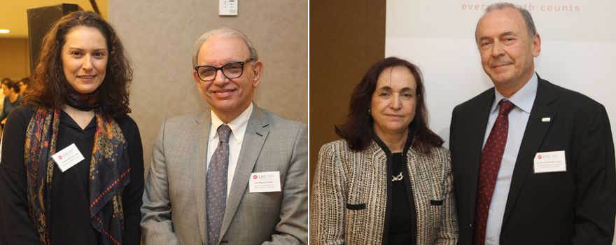 Cristiane Pereira, de la Embajada de Brasil en España, junto a José Miguel Chatkin, representante de la Sociedade Brasileira de Pneumologia e Tisiologia (SBPT). A la Derecha, Araceli Arce, subdirectora general de Promoción de la Salud del Ministerio de Sanidad junto a Francisco Rodríguez, presidente de la Red Europea para la Prevención del Tabaquismo (ENSP)