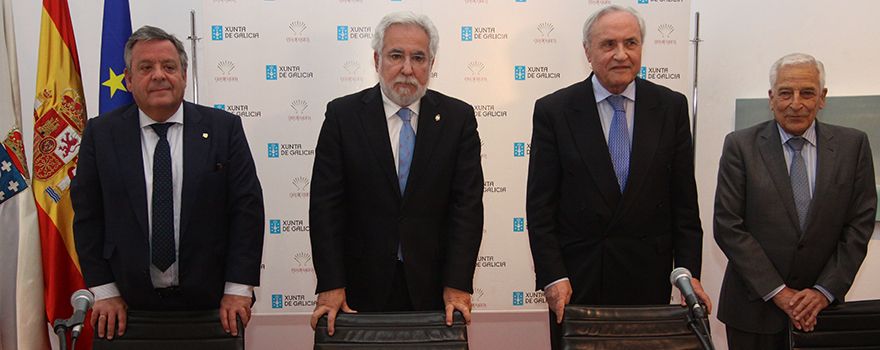 Julio Ancochea, presidente de Asomega; Miguel Ángel Santalices, presidente del Parlamento gallego; José Ramón Onega, delegado de la Xunta de Galicia; Miguel Carrero, presidente de PSN.