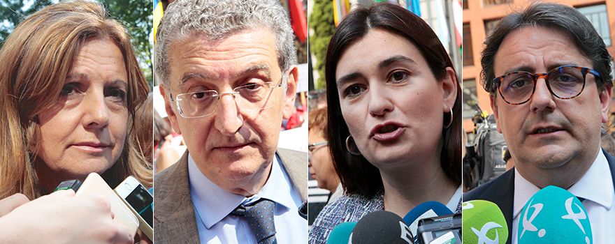 Marina Álvarez, Sebastián Celaya, Carmen Montón y José María Vergeles, consejeros socialistas de Andalucía, Aragón, Comunidad Valenciana y Extremadura.