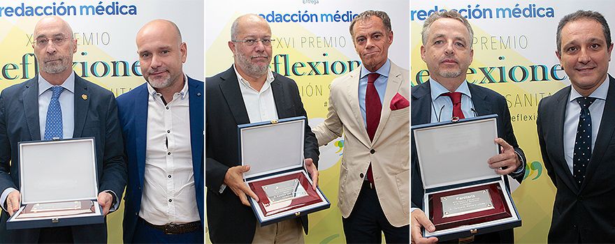 Julián Ezquerra junto a Luis Mosquera, Francisco Igea, que recogió el premio de manos de Esteban Bravo, y Torcuato Romero junto a Juan Pedro Rísquez. 