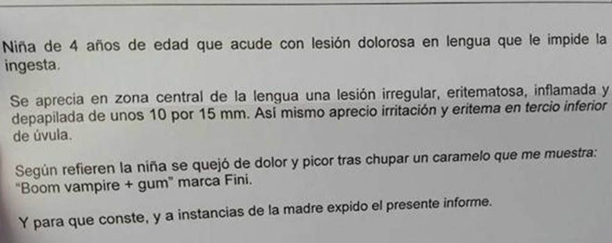 Parte médico expedido a los padres de la menor. 