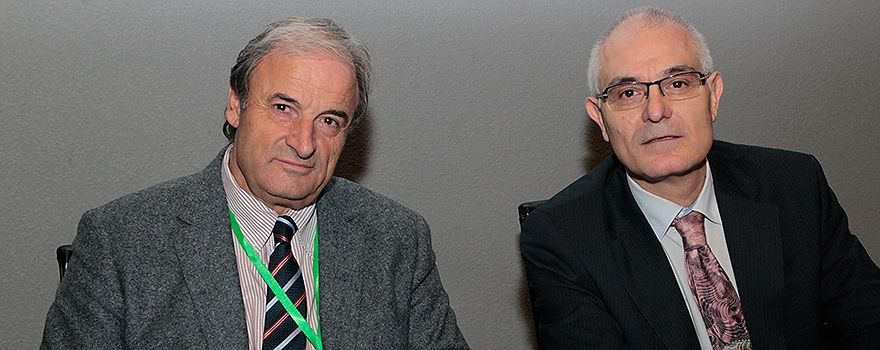 Julio Montes, con Blas Gil de Extremera, del Servicio de Medicina Interna del Hospital Universitario San Cecilio de Granada, que ha introducido su ponencia.