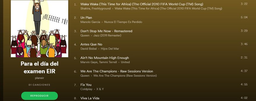 Imagen de la lista de reproducción creada para el EIR. 