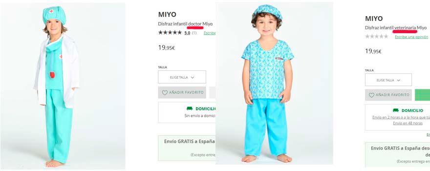 Disfraz de médico y de veterinaria que distribuye El Corte Inglés.