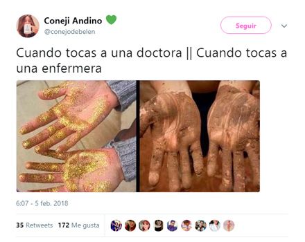 Imagen del tuit con la comparación doctora-enfermera.