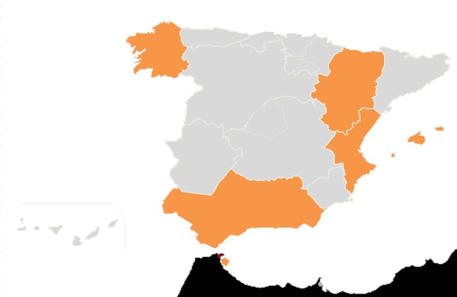 En naranja, las comunidades autónomas que están por encima de la media española (infografía de la SEC).