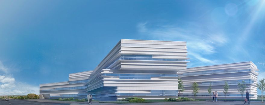 Recreación digital del aspecto que tendrá el nuevo Hospital Quirónsalud en Alcalá de Henares. 