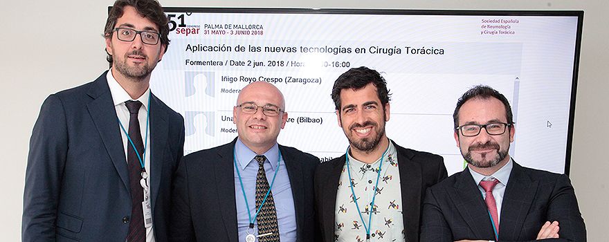 Mesa sobre Aplicación de las nuevas tecnologías en Cirugía Torácica, compuesta por: Andrés Obeso, Carlos Alberto Rombolá, Jon Zabaleta y Unai Jiménez.