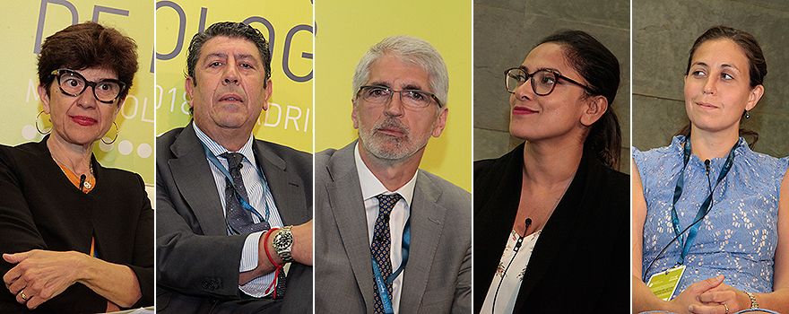 Candela Calle, directora gerente del ICO; Manuel Vilches, director general del IDIS; Enrique Álvarez, vicepresidente de Fenin, y Rosna Mortuza y Andrea Srur, del Consorcio Ichom. 