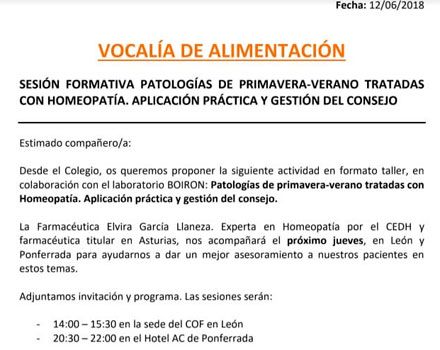 Imagen del taller sobre homeopatía que se impartirá en el COF de León.