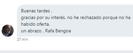El mensaje enviado por Rafael Bengoa al perfil de Twitter de 'Redacción Médica'. 