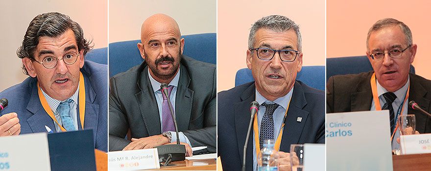 Juan Abarca Cidón, presidente de HM Hospitales; Jesús María Rodríguez Alejandre, gerente adjunto de la Fundación Jiménez Díaz; Luis Verde, gerente del Hospital Clínico Universitario de La Coruña, y José Soto, gerente del Hospital Clínico San Carlos. 