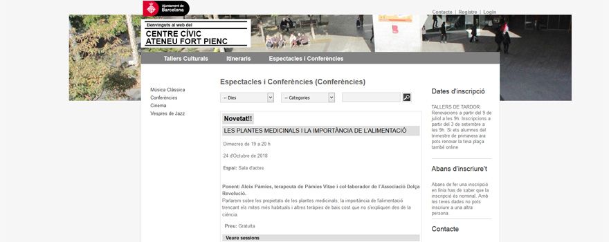 Imagen de la promoción del evento en la web del centro cívico.