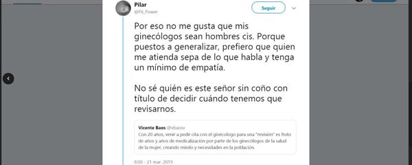 Captura del comentario publicado por la usuaria de Twitter. 