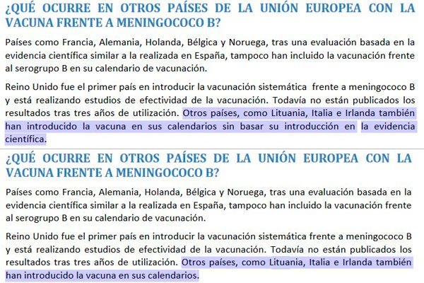 El antes y después en el documento ministerial.