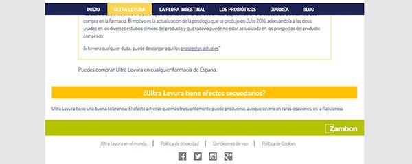 Aspecto de la web de Ultra Levura antes del cambio.