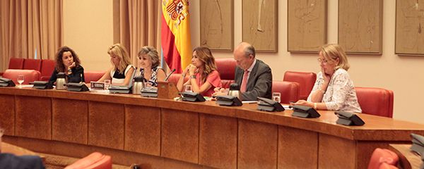 Imagen de la presidencia de la mesa durante la comparecencia de la ministra de Sanidad. 