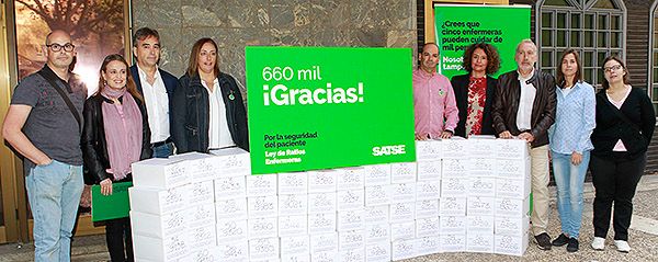 El equipo de Satse: Alejandro Recio, administrativo de la Secretaría General Técnica, María José García, secretaria General Técnica; Manuel Cascos, presidente; Mercedes Gago, secretaria autonómica en Castilla y León; Eduardo Fernández Crespo, adjunto a la Secretaría General de Organización;  María Labrador, adjunta a la Secretaría General de organización; Rafael Reig, secretario de Acción Sindical; Rocío Morales, administrativa de la Secretaría General de Organización; y Sonia Bados, administrativa de la Secretaría General de Acción Sindical.