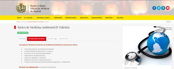 Imagen de la web del Icomem donde aparece la Nutrición Ortomolecular dentro del curso.