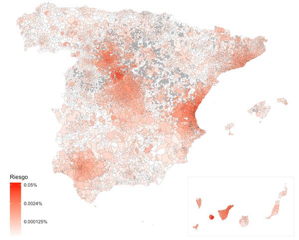 Mapa de riesgo de propagación de Covid-19 por contagio comunitario. (Última actualización: 28/02/2020).