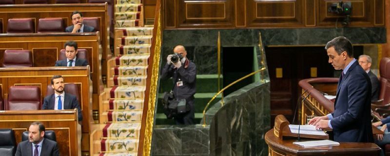 Pedro Sánchez durante su discurso con motivo de la comparecencia extraordinaria este miércoles en el Congreso de los Diputados. 