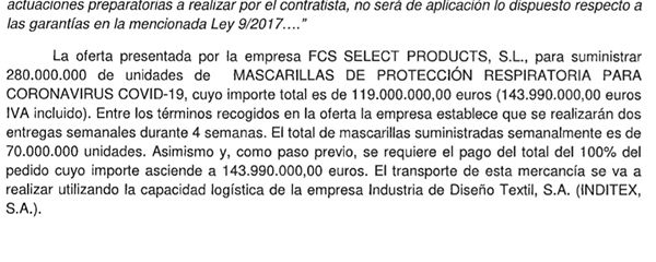 Estracto de uno de los contratos de compra de la Dirección General de Cartera Básica del SNS y Farmacia.