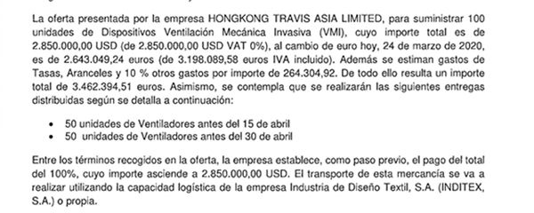 Parte del contrato donde se especifica el coste de la compra.