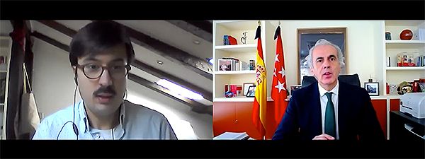 Un instante de la entrevista telemática con Enrique Ruiz Escudero.