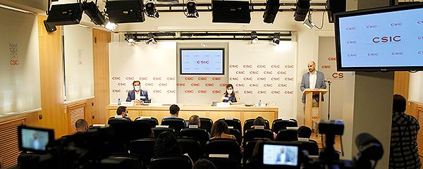 Aspecto de la sala del CSIC donde ha tenido lugar la rueda de prensa.