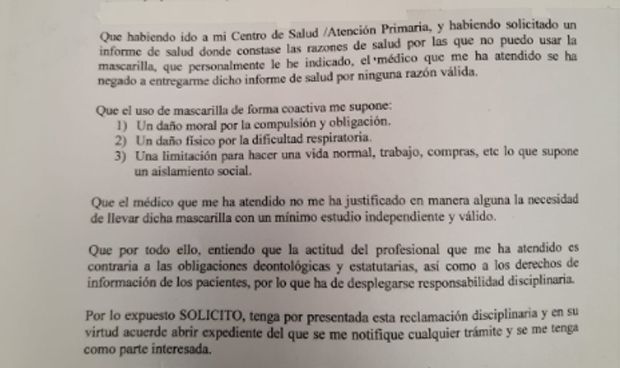 Fragmento del formulario que han llevado pacientes a las consultas.