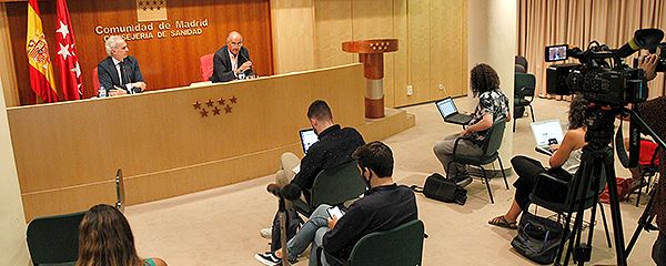 Aspecto del interior de la rueda de prensa ofrecida este jueves por la Comunidad de Madrid.