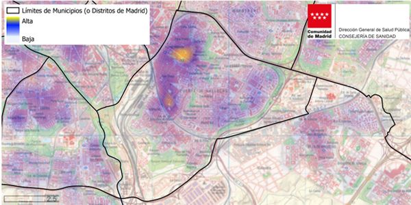 Mapa de distribución y concentración de casos confirmados en los últimos 7 días en Puente de Vallecas.