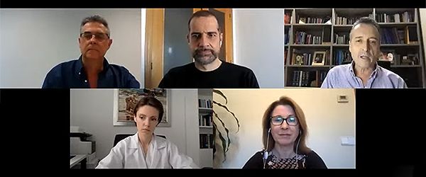 Un momento del webinar organizado por la SVN. Arriba, de izquierda a derecha,: David Navarro, Daniel Gallego y José Luis Górriz, Abajo, Nayara Paniza y Natividad Tolosa.