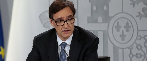 Imagen del exministro de Salvador Illa, durante su comparecencia el 10 de marzo de 2020, en la rueda de prensa posterior al Consejo de Ministros. 
