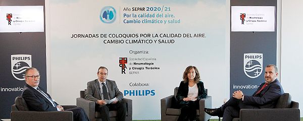 Carlos Jiménez, presidente de Separ; Germán Peces-Barba, vicepresidente neumólogo de Separ; Isabel Urrutia, coordinadora del Área de Medio ambiente de Separ; y Javier González Cappa, business marketing manager Sleep & Respiratory Care Philips Ibérica.