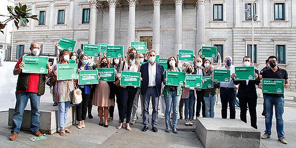 Representantes de Satse y profesionales enfermeros protestan ante el Congreso de los Diputados.
