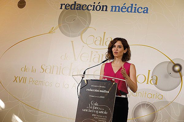 La presidenta de la Comunidad de Madrid, Isabel Díaz Ayuso, durante su intervención. 