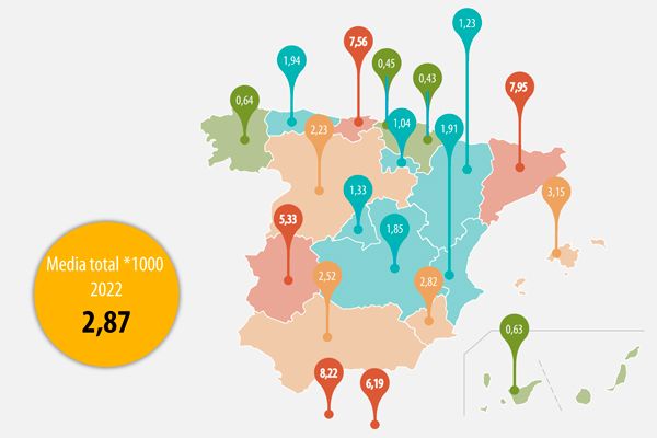 Mapa de agresiones a los médicos por comunidades. Fuente: OMC. 