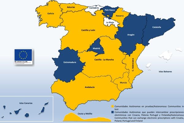 Mapa proporcionado por el Ministerio de Sanidad sobre la situación de España en la receta electrónica europea.